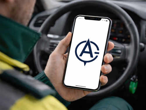 Paramedic holding phone in car